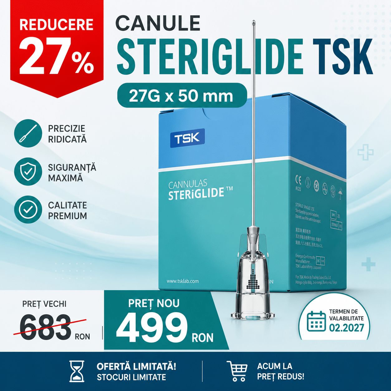 Canula mezoterapie 27Gx50mm, ac 25Gx13mm, SteriGlide TSK product thumbnail image