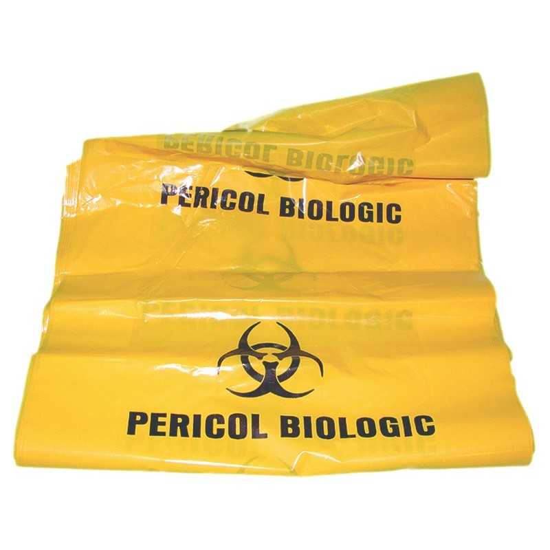 Saci galbeni inscriptionati „Pericol Biologic” pentru cutii deseuri medicale, 40L product thumbnail image