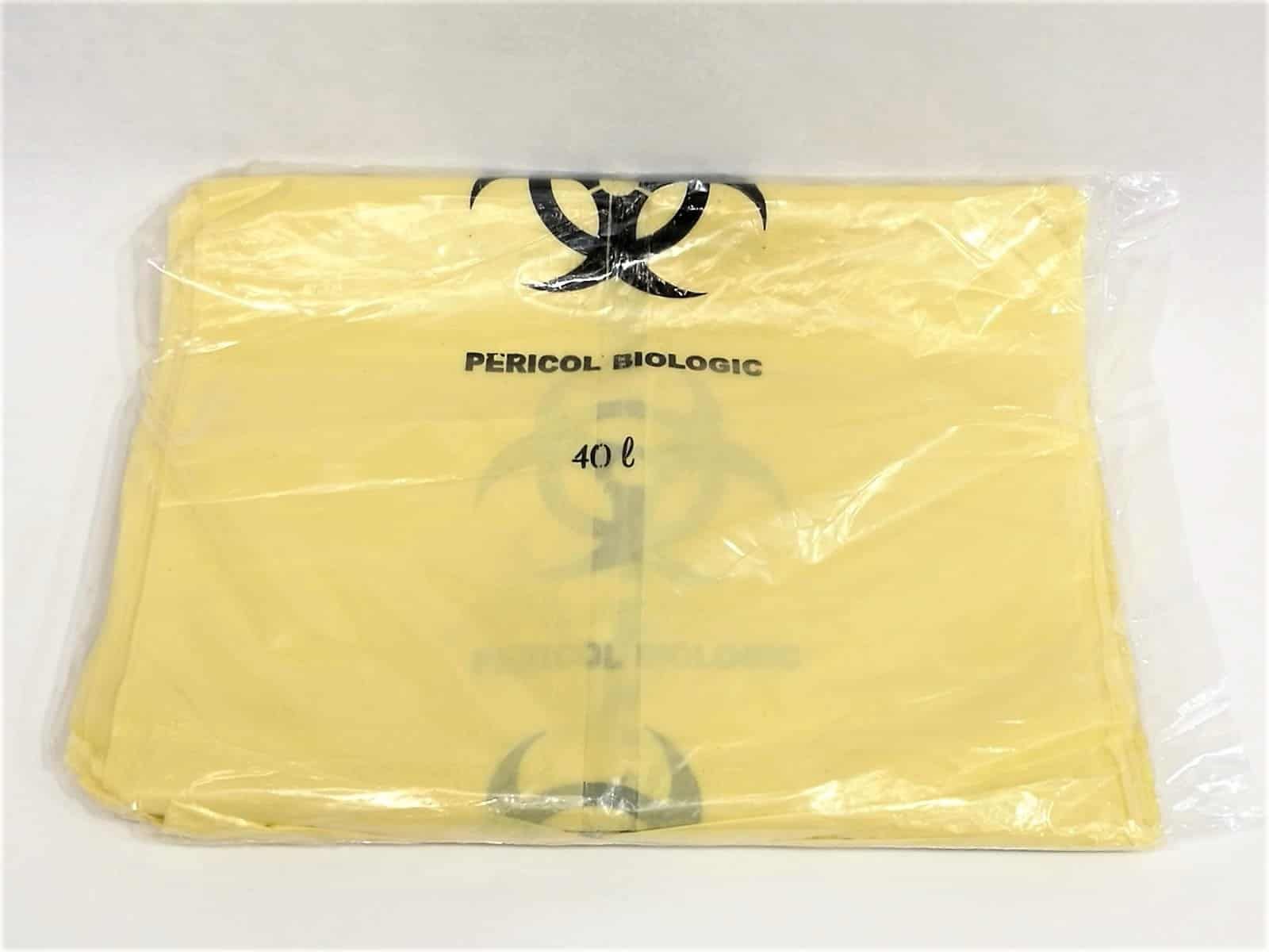 Saci galbeni inscriptionati „Pericol Biologic” pentru cutii deseuri medicale, 40L product image 2