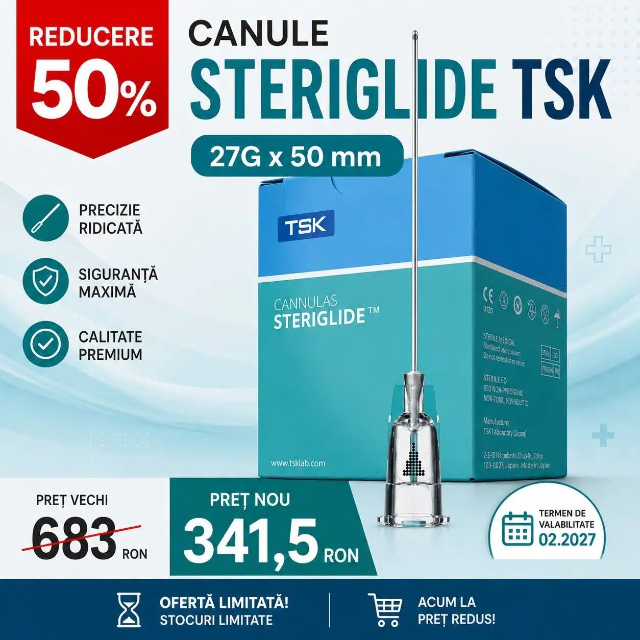 Canula mezoterapie 27Gx50mm, ac 25Gx13mm, SteriGlide TSK product image