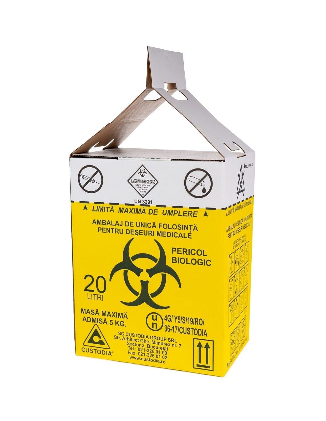 Cutie colectare deseuri medicale din carton cu sac polietilena, 20L product image