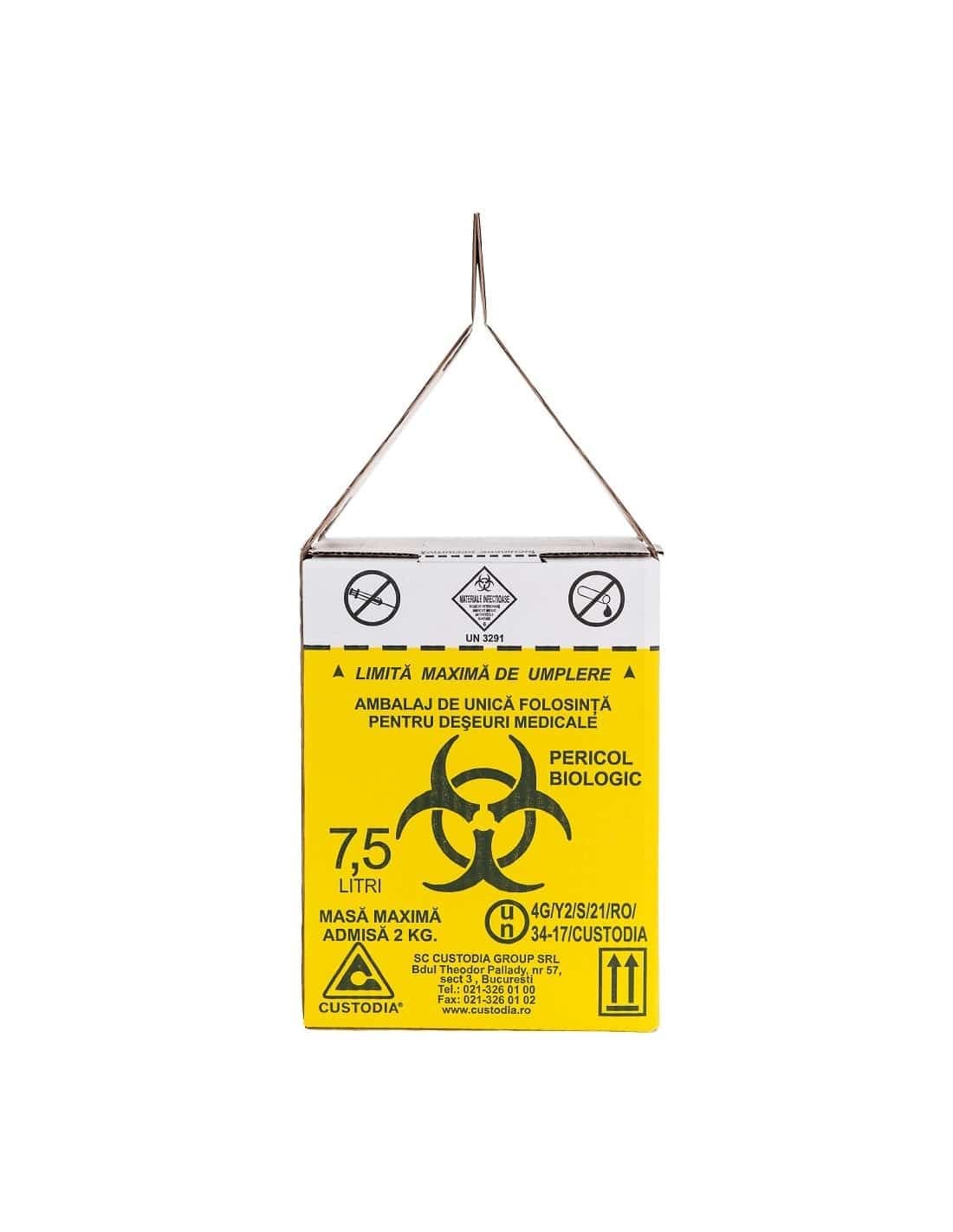 Cutie galbena colectare deseuri medicale, infectioase din carton, 7.5L product image 2