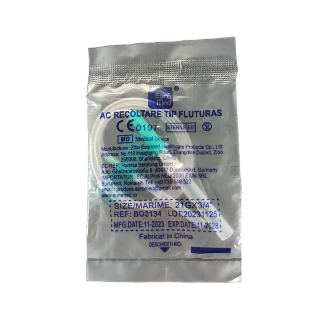 Ac recoltare tip fluturaș luer fără holder, 21G Verde, 1 buc, Euromed product image 2