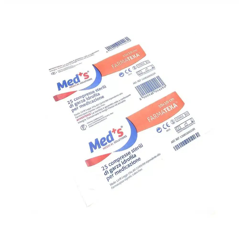 Comprese sterile din tifon 10 × 10 cm (25 buc) – Farmac-Zabban (MEDS) product image