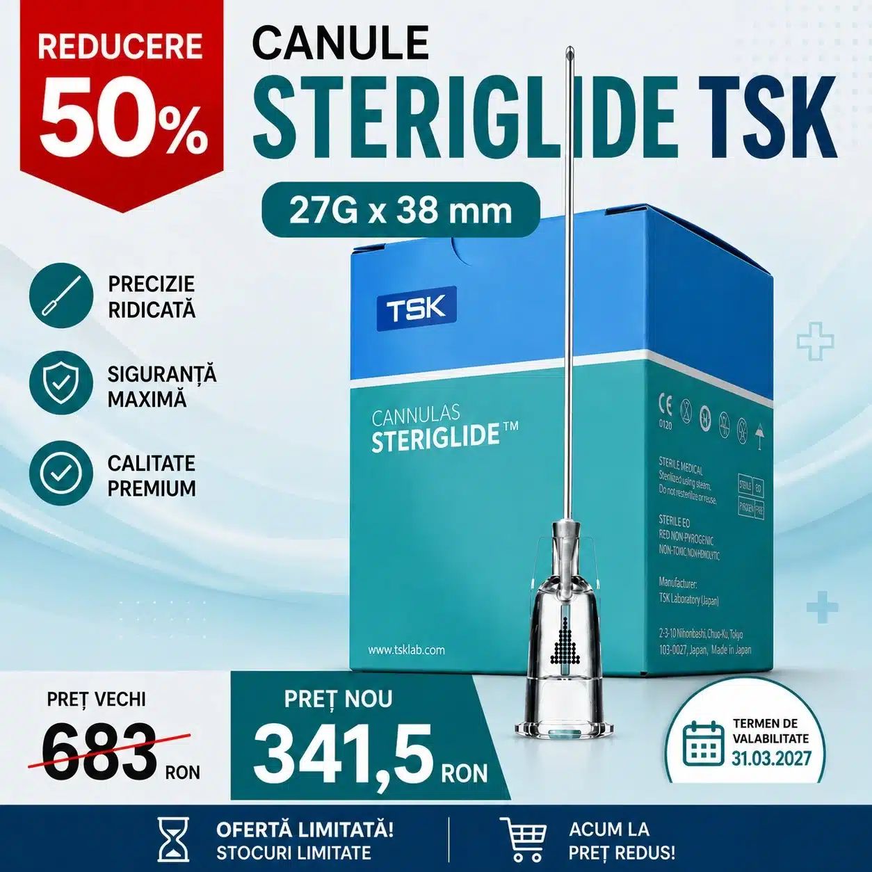 Canula mezoterapie 27Gx38mm, ac 25Gx13mm, SteriGlide TSK product image