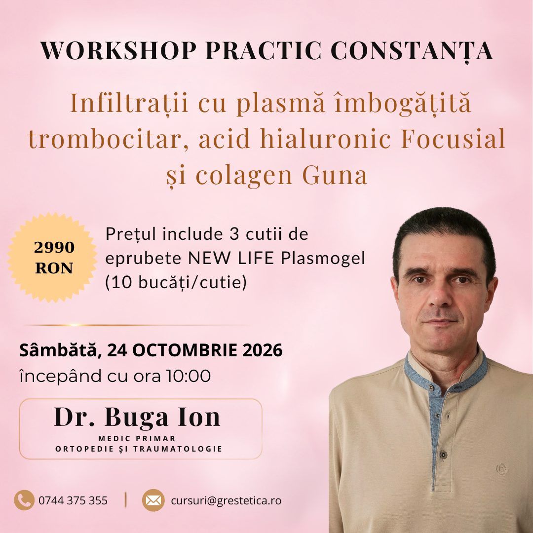 CONSTANTA Workshop Practic: Infiltrații cu plasmă îmbogățită trombocitar, acid hialuronic Focusial și colagen Guna product image