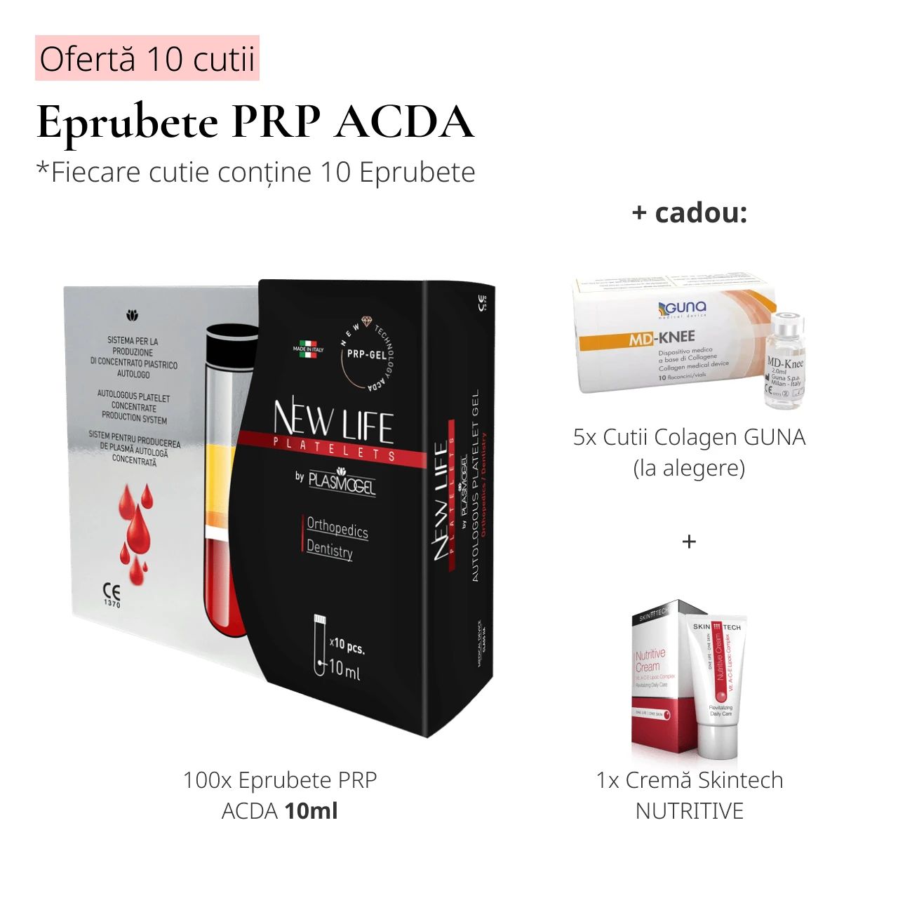 Ofertă: 10 cutii x 10 eprubete PRP Plasmogel ACDA 10 ml, 5 cutii colagen Guna product image